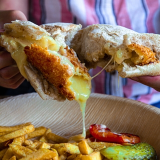 Artisan Brie Sandwich Oozing with Cheese
