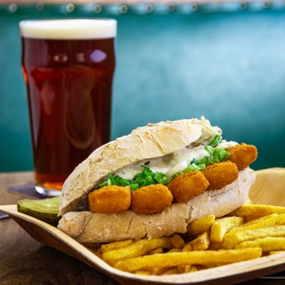 Chaucer Ale and Fish Finger Sandwich
